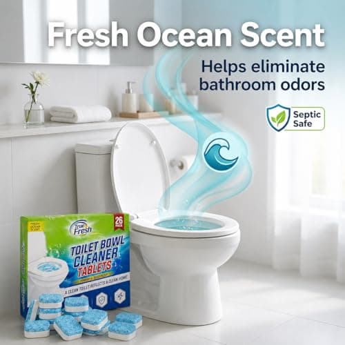 True Fresh Toilet Bowl Cleaner Tablets 26 Pack Deodorizer & Septic Safe Deep Cleaning, Odor Eliminator, Stain Remover for Long-Lasting Freshness Fresh Ocean Scent - Thumbnail 4