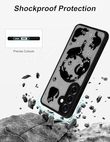 Aitipy Compatible with MagSafe Case for Samsung Galaxy S25, Cute Black Cat Aesthetic Pattern Magnetic Design Phone Case, Soft TPU Protective Phone Cover for Women Girls-Black - Thumbnail 5