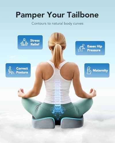 HUANUO Seat Cushion for Office Chair, Extra Large Memory Foam Cushion for Office Chair,Car & Wheelchair - Sciatica & Tailbone Pain Relief for Long Sitting, Ergonomic Design with Anti-Slip Bottom - Thumbnail 2