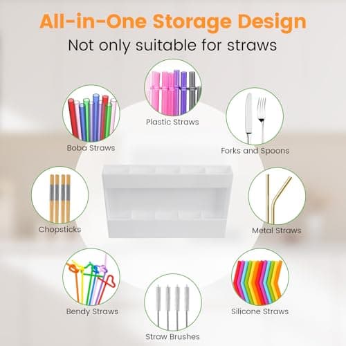 Seaflash Acrylic Straw Holder, Straw Organizer Dispenser with Two Pieces Rubber Magnet Sheets, Drinking Straw Storage Holder for Cabinet Door Fridge Counter Kitchen Office(White) - Thumbnail 4