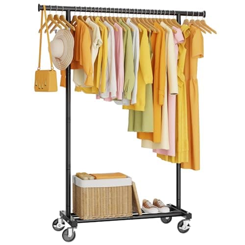 HYSEYY Clothes Rack, Clothing Rack for Hanging Clothes, Rolling Garment Rack Sturdy Coat Rack Portable Wardrobe Rack Metal Closet Rack for Bedroom Laundry Living Room, Black - Image 1