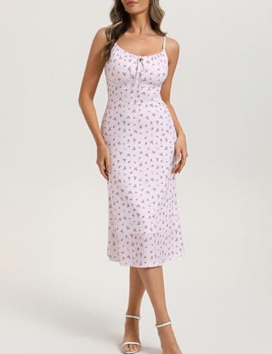 Belle Poque Floral Dress for Women Summer Backless Spaghetti Strap Dresses Cami Dresses Tea Party Dress (Purple Floral,XL) - Thumbnail 2