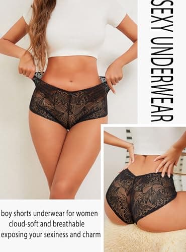 Sexy Underwear for Women Petal-soft Lace V-waisted Boy Shorts Cute Cheeky Ladies Panties Fashion Lightweight Lingerie 6 pack - Thumbnail 6