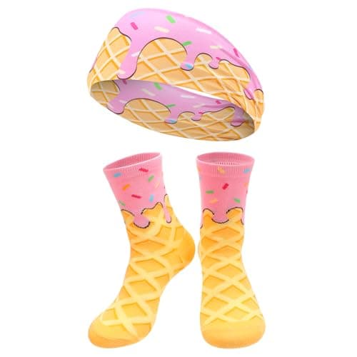 Ice Cream Baseball Headband and Ice Cream Sock Sports Elastic Sweatband Funny Sports Baseball Gifts for Youth Teen Women Men Athletes Football Basketball Running Gym Party Favors, Pink - Image 1