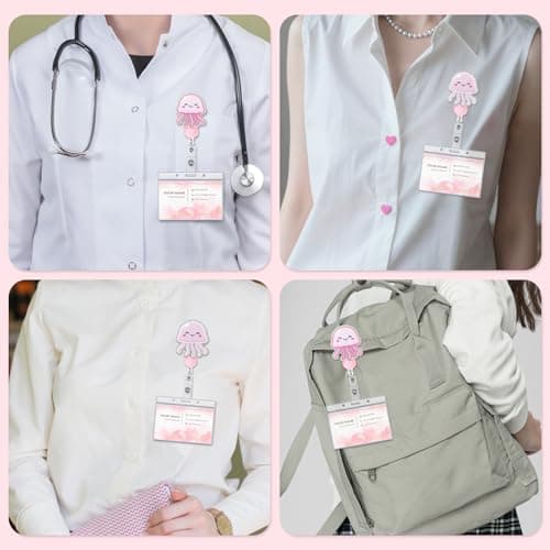 2 Pack Badge Reel Retractable Nurse Gifts Cute Jellyfish Badge Reels with Alligator Clip ID Card Holder for Teacher Office Work Student - Thumbnail 3