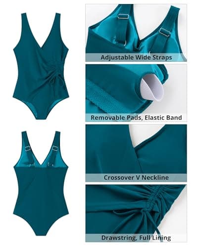 GRAPENT One Piece Bathing Suit for Women Swimsuit for Women Cute Swimsuit Modest Bathing Suit One Piece Swimsuits Cute Ruched Drawstring Side Ruched Swimwear Dark Lake Green Size 4 to 6 - Thumbnail 6