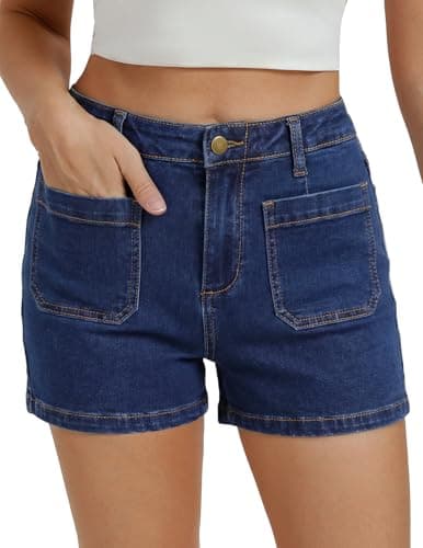 Belle Poque Women Jean Shorts Dark Blue Stretchy High Waisted Cargo Denim Shorts (Dark Blue, M) - Image 1