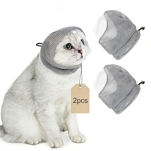 Taiyangxia 2-Pack Cat Muzzle for Grooming, Breathable Mesh Cat Helmet for Biting Prevention, Clear TPU Pet Mask for Nail Trimming, Bathing and Visits, Adjustable Cats Face Cover, M, Grey - Image 1