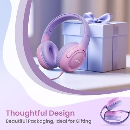 acer Kids Headphones - 85/94dB Volume Limiter, Foldable Wired Over Ear Headphones for Travel, 3.5mm Jack, Toddler Headphones for School, Travel, iPad, Tablet, Purple Pink, HK03 - Thumbnail 6