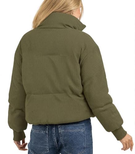 Fisoew Womens Winter Corduroy Puffer Jackets Cropped Puffy Quilted Jackets Coat 2025 - Thumbnail 2