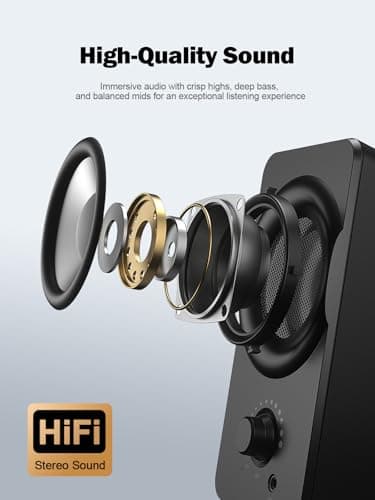 Bluedee Computer Speakers for Desktop PC, Dual Driver PC Speakers with RGB Lights, Plug & Play Compact Wired USB Speaker for Laptop & Desktop, USB or USB-C for Power & Audio - Thumbnail 2