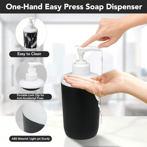 Matte Black Bathroom Accessories Set, 4 Piece Plastic Bathroom Toothbrush Holder Set, Soap Dispenser with Press-Lock, Toothbrush Holder, Soap Dish and Rinse Cup, Boho Bathroom Decor for Home Travel - Thumbnail 3
