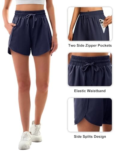 3rd hill Women's 5" Athletic Running Shorts Quick Dry Lightweight Workout Gym Shorts with Zipper Pockets UPF 50+ Navy Blue S - Thumbnail 5