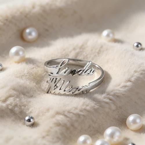 coobopet Custom Name Rings for Women Personalized 14K Gold Plated/Sterling Silver/Rose Gold Engraved Name Ring Customized Jewelry Gift Wedding Engagement Rings for Women Men Couples - Thumbnail 5