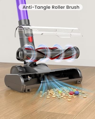 COTIAR Cordless Vacuum Cleaner, 650W 48KPA 60Min Wireless Vacuum for Home, Stick Vacuum with Green Light Anti-Tangle, Rechargeable Vacuum Cleaners for Pet Hair Carpet Hard Floors （Purple） - Thumbnail 3
