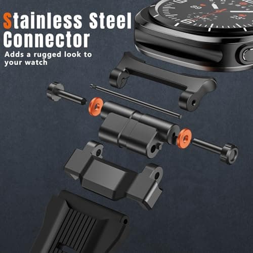 Bandletic Liquid Silicone Bands Compatible with Samsung Galaxy Watch Ultra Band 2025 2024 47mm for Men - Soft Rugged Sport Strap with Stainless Steel Buckle - Black Band with Black Connector - Thumbnail 3