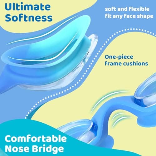 Vvinca Kids Swim Goggles 2 Pack, Bungee Strap No Hair Pulling, Anti Fog Waterproof Goggles for Boys Girls Youth Ages 3-14, Soft Silicone Seal for Pool Beach, Toddler Swim Accessories - Thumbnail 5