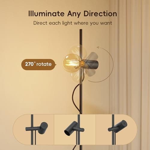 MOSLIAN Floor Lamp for Living Room,Adjustable Height&Dimmable&Rotatable lamp Head Standing Floor Lamp,2200K Warm Ambiant Lighting with Amber Clear Bulb for Living Room,Bedroom (Bulb Included) - Thumbnail 2