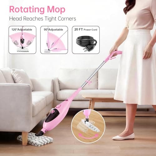 Moolan Steam Mops for Floor Cleaning, Steam mop for Hardwood Floors with Adjustable Steam & Double-Sided Pads, Floor Steamer for Laminate Floor, Tiles, Grout, Furniture (400ML Tank) - Thumbnail 3