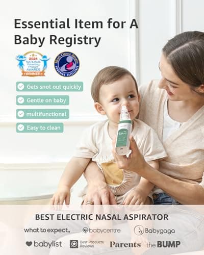 GROWNSY Nasal Aspirator for Baby, Electric Nose Aspirator for Toddler, Baby Nose Sucker, Automatic Nose Cleaner with 3 Silicone Tips, Adjustable Suctions, Music and Light Soothing Function (Green) - Thumbnail 2