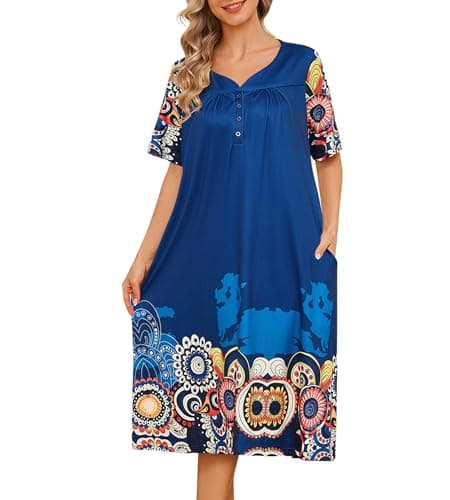 ETOSELL House Dresses for Women Floral Print Mumu Nightgowns Sleepwears with Pockets Lounge Dress - Image 1