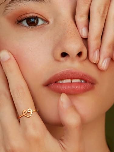 Bestyle Rose Gold Celtic Ring for Women, Dainty Cute Rose Gold Heart Knot Ring, Women Simple Finger Band Ring Stacking Ring, Eternity Love Band Ring for Her,Size 9 - Thumbnail 3