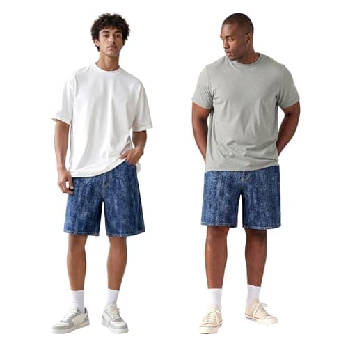 Heyfanee Mens Baggy Jorts Y2k Wide Leg Jean Shorts Men Big and Tall Loose Fit Denim Shorts for Men Streetwear Dark Blue 46 - Thumbnail 4