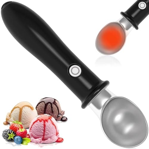 Electric Heated Ice Cream Scoop Rechargeable - Dual Temp 113°F/140°F Warming Scooper for Rock Hard Ice Cream, Gelato & Sorbet, Nonstick Ergonomic Handle with Safety Lock (Black)