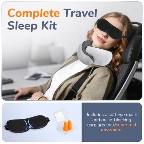 SYNNA Travel Neck Pillow for Airplane & Car, 360° Head and Chin Support, Ergonomic Memory Foam with Silky-Smooth Breathable Washable Cover for Flights, Road Trips & Office Naps - Thumbnail 3