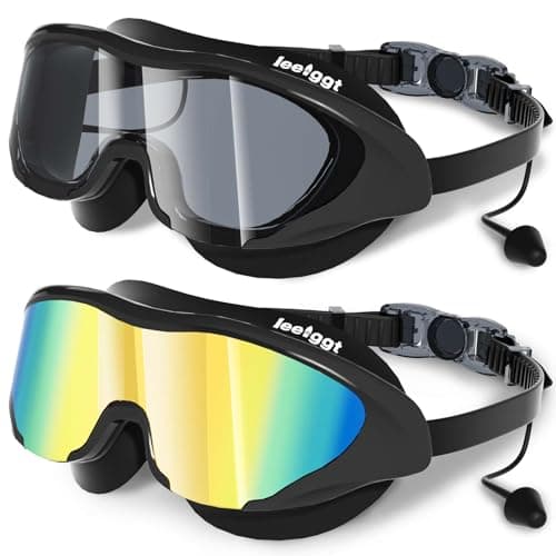 LEEIGGT Swimming Goggles for Kids 8-14, 2 Pack Anti Fog UV Kids Swim Goggles with Ear Plugs Attached