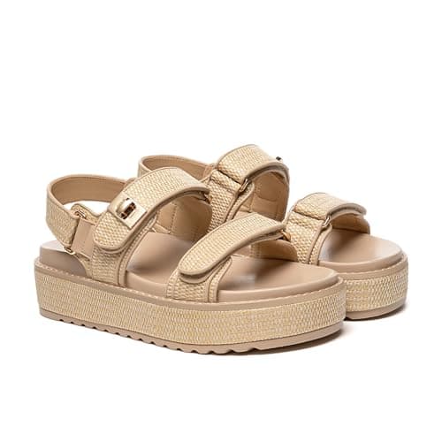 Rihero Raffia Platform Sandals Women Comfortable Open Toe Flat Sandals Summer Cute Straw Espadrille Sandals with Back Strap Size 9.5 - Thumbnail 6