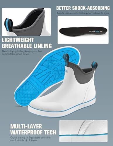 Trudave Deck Boots for Men, Waterproof Rain Boots with High Traction, Slip On Saltwater Fishing Boots Neoprene Rubber Ankle Boots for Boating Sailing - Thumbnail 4