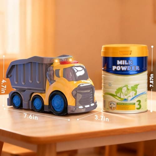 P&C 7.6" Toddler Construction Dump Truck Toys for Ages 2-4, Beach Sand Outdoor Toys Dump Truck Set with Sounds and Lights for Kids 18M+, 2, 3, 4, Ideal Birthday Christmas Gifts for Boys Girls - Thumbnail 2