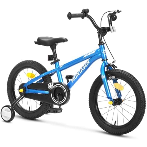 Montasen Kids Bike for 4-8 Years Old, 12 14 16 18 inch Boys Girls Toddler Bike with Training Wheels Children Bicycle with Dual Hand & Coaster Brake, Adjustable Seat & Handlebars (Blue, 14 Inch)