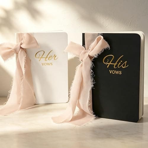 Wedding Vow Books His and Hers, Soft Touch Cover with Ribbon & Gift Box, 28 Lined Pages, Premium Elegant Keepsake for Bride & Groom Ceremony, Wedding Gift & Registry Must-Haves (Black & White)