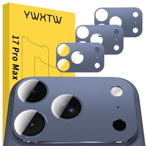 YWXTW [0 Bubbles for iPhone 17 Pro Max Camera Protector, Full Coverage Tempered Glass Lens Screen Protector for iPhone 17 Pro Max Accessories, Case Friendly, HD Clear, 3 Pack (Deep Blue)