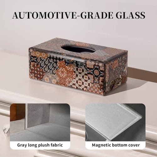 Timetrace Glass Tissue Box Cover Rectangle-Patchwork Pattern (Brown) Decorative Tissue Holder with Velvet Lining for Home Decor, Living Room, Bedroom, Kitchen, Office - Thumbnail 3