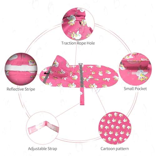 NACOCO Large Dog Raincoat Adjustable - Pet Water Proof Clothes Lightweight Rain Jacket Poncho Hoodies with Strip Reflective Pink (XXXL, Pink Unic) - Thumbnail 3