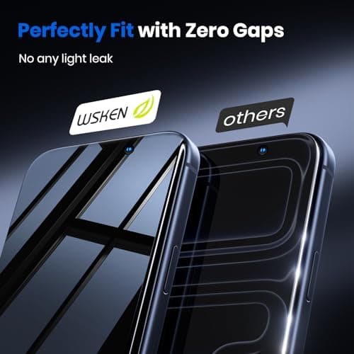 WSKEN Privacy Screen Protector for iPhone 17 Pro - Full Coverage Tempered Glass, 24° Anti Spy Private Screen, Auto Alignment Installation Tool, Full Edge Case Friendly Protector - Thumbnail 3