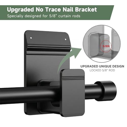 EKOTTOK No Drill Curtain Rod Brackets for 5/8" Rod, Heavy Duty 30LB+, Adhesive & Invisible Nail Curtain Rod Holders, Damage-Free Wall Mount Hooks for Bathroom, Kitchen, Bedroom (8PC, Black) - Thumbnail 3