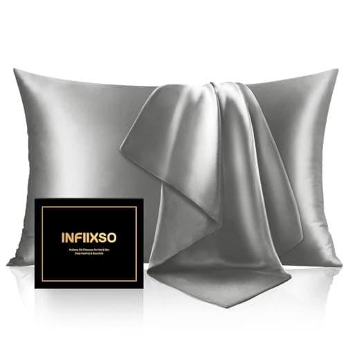INFIIXSO Mulberry Silk Pillowcase for Hair and Skin, Silk Pillow Cases Standard Size with Hidden Zipper 20x26 Inches, Smooth and Soft Cooling Pillow Cases for Hot Sleepers(Dark Grey, 1 Pack)