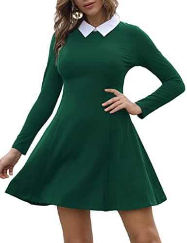 Aphratti Women's Long Sleeve Fall Dresses 2025 Casual Peter Pan Collar A Line Fit and Flare Skater Goth Dress Green XX-Large - Image 1