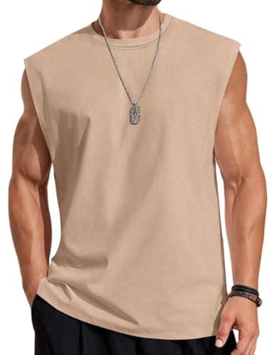 COOFANDY Mens Casual Tank Tops Cotton Workout Sleeveless Shirt Breathable Tank Shirts Summer Muscle Tee Medium Khaki - Image 1