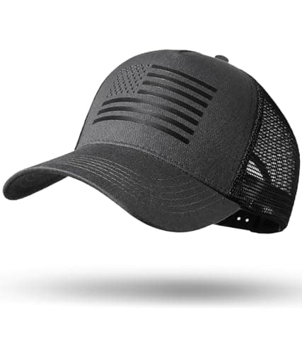 spxkd American Flag Trucker Hat，USA Hat for Men Women Snapback Baseball Cap Adjustable Breathable Mesh Side Durable Hats Outdoor (US, Alpha, Small, 1 Pc Dark Grey) - Image 1