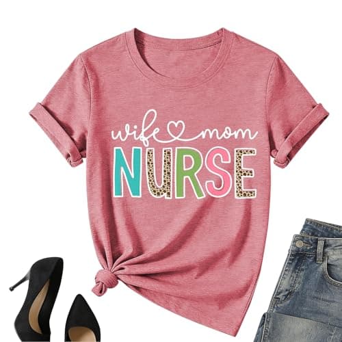 Wife Mom Nurse Shirt for Women-Nurses Week Life Short Sleeve Rn Registered Nurse Tee Tops - Image 1