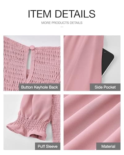 BTFBM Women Casual Summer Dresses 2026 Spring Crew Neck Ruffle Short Sleeve Smocked Floral Boho Flowy Maxi Dress Clothes(Solid Light Pink, Medium) - Thumbnail 5