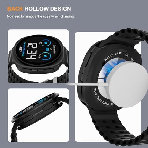 SDOCEBF Aluminum Alloy Case for Samsung Galaxy Watch 8 44mm, 3-in-1 Full Coverage Bumper with Built-in Screen Protectorctor, Slim Shockproof Metal Protective Cover, Black - Thumbnail 5