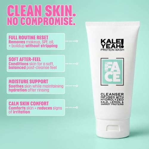 SurFACE Face Wash with Kale, Carrot and Lemon Proteins, Green Tea, Chamomile, Aloe and Cucumber – Gentle Daily Antioxidant Cleanser for Hydrated, Balanced Skin – Kale Yeah! - 6 oz - Thumbnail 2