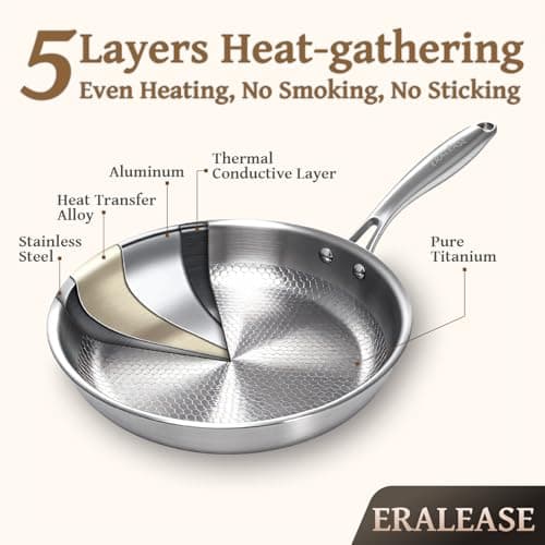 ERALEASE Titanium Pan - 12 Inch Non Stick Titanium Skillet for Cooking | Durable Scratch-Resistant Cookware, Hammered Frying Pan with Lid | Safe for Oven, Induction & All Cooktops - Thumbnail 5