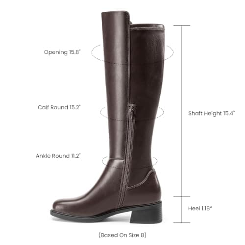 Athlefit Knee High Boots Women Square Toe Block Low Heel Stretch Leather Chocolate Brown Boots Fall Riding Shopping Long Tall Booties 7.5 - Thumbnail 4